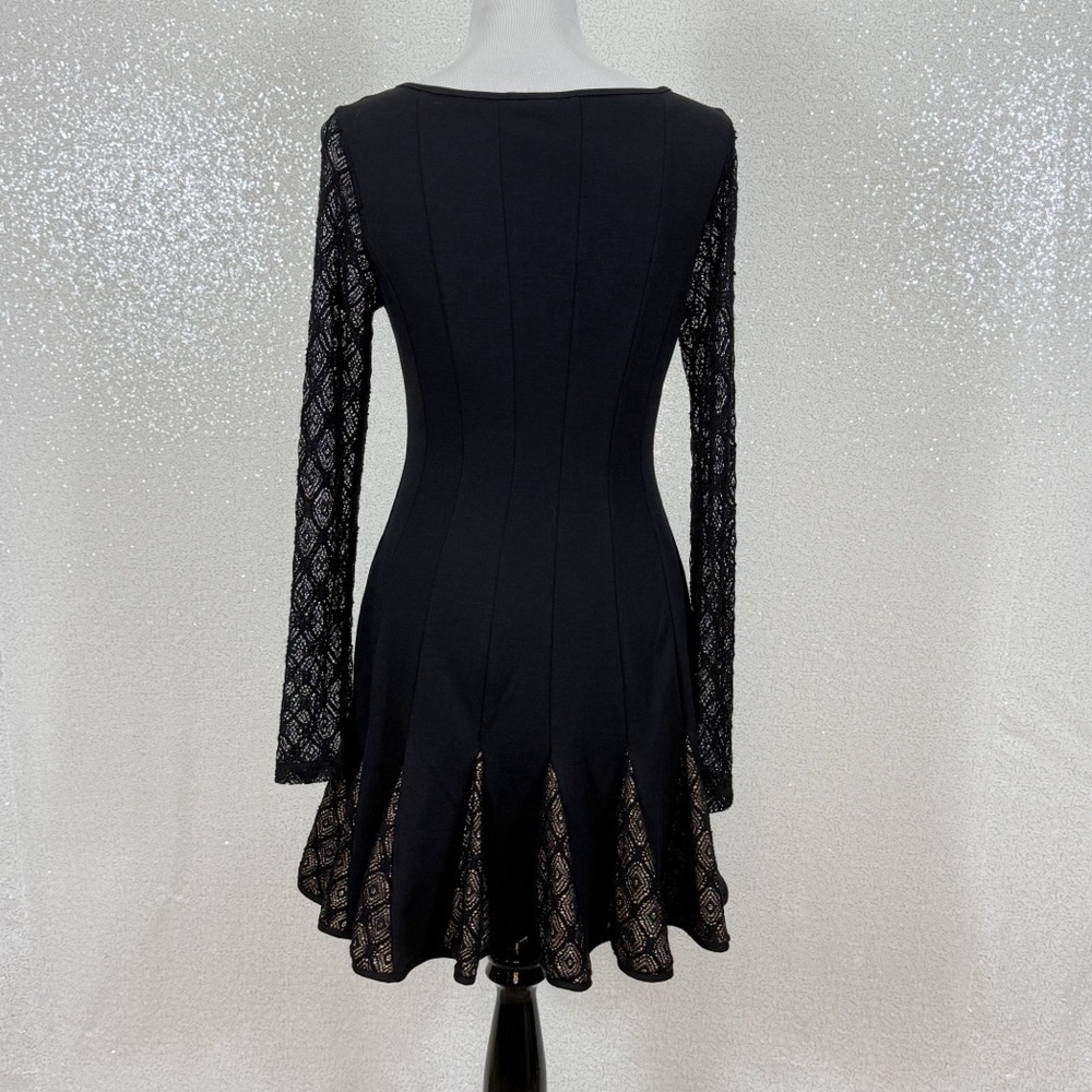 Catherine Malandrino Black Fit & Flare Lace Sleeve Dress Gothic Cocktail Women’s - Picture 5 of 10